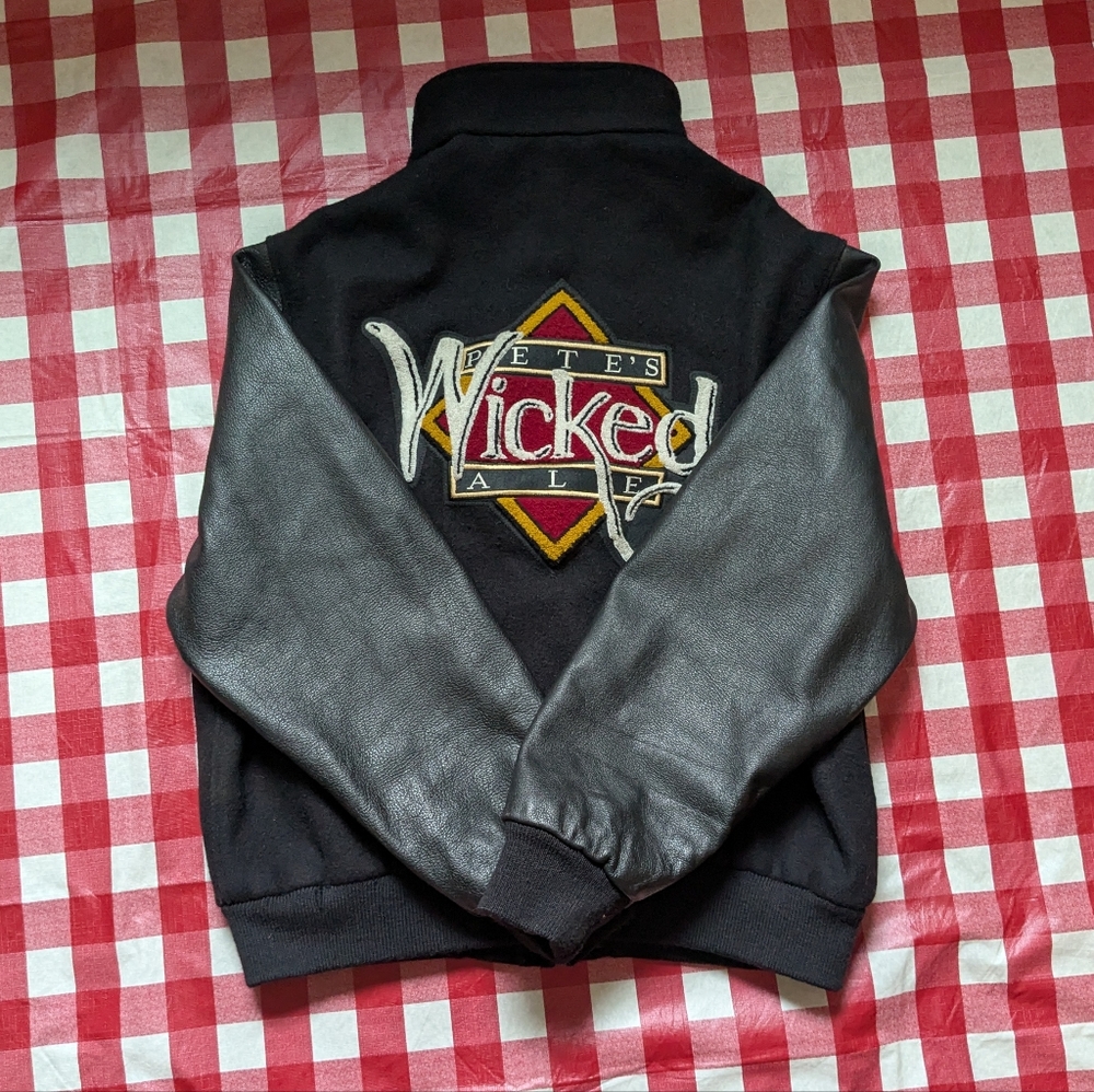 Vintage Dehen Pete's Wicked Ale Black Leather And Wool Jacket XL - Picture 3 of 9